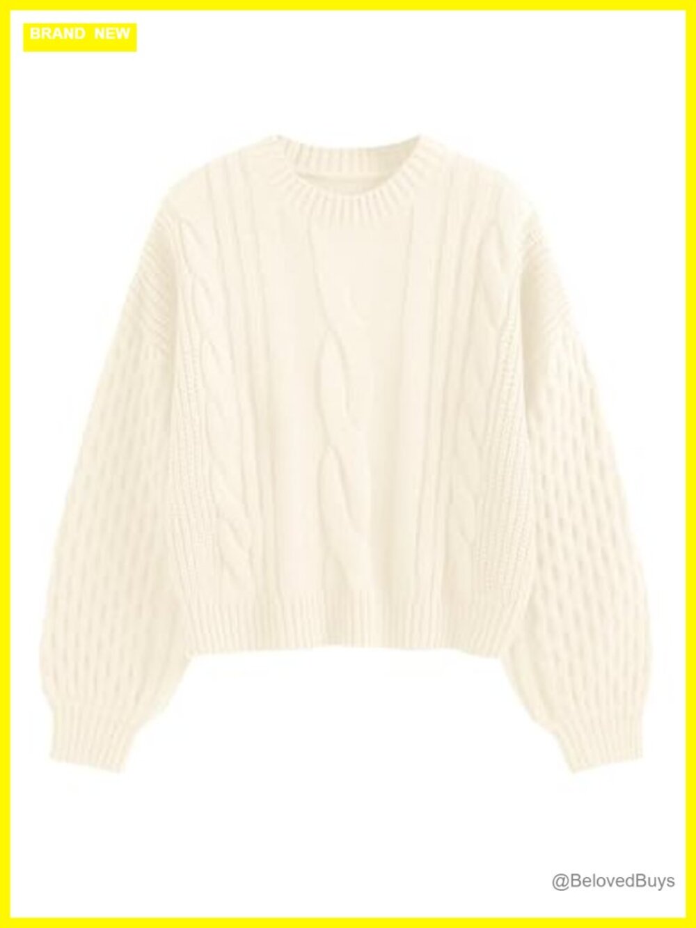 Cable Knit Long Sleeve Crewneck Pullover Sweater Oversized